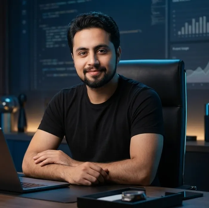 Irfan Uddin, founder of IRFLECTORS, at his desk